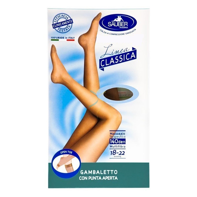 Sauber Linea Disp Med Classic Open Toe Gambaletto 140 Den 18-22mm tg 4 Beige