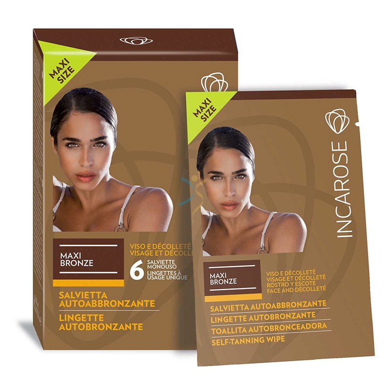 Incarose Linea Autoabbronzante Maxi Bronze 6 Salviette Decol Staminali Vegetali